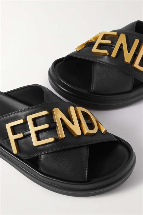 brown fendi slides|fendi black leather slides.